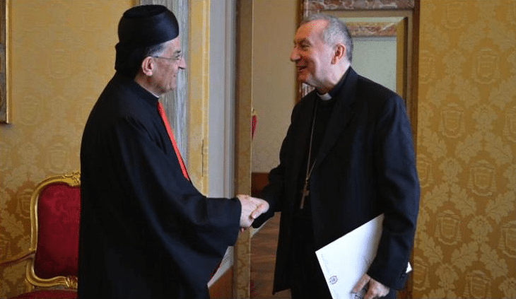 الراعي مع الكارينال بيترو بارولين، أمين سرّ دولة الفاتيكان منذ أكتوبر ٢٠١٣